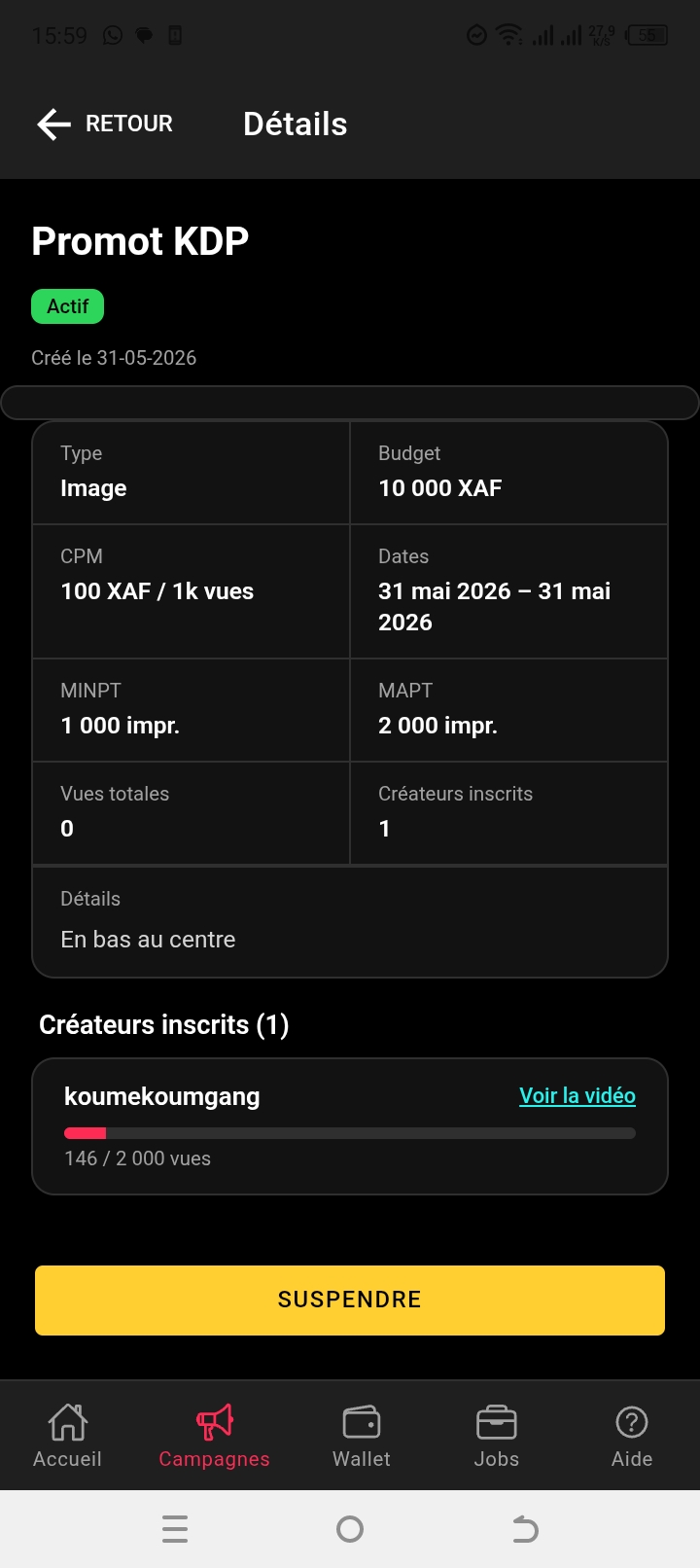 Campagnes — Interface annonceur ShareDos